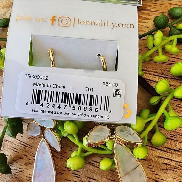 LONNA & LILLY Gold-Tone Flat Stone Statement Earrings NWT - Picture 5 of 5